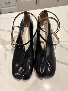 Black Split-Toe Ankle-Strap Women's Heels